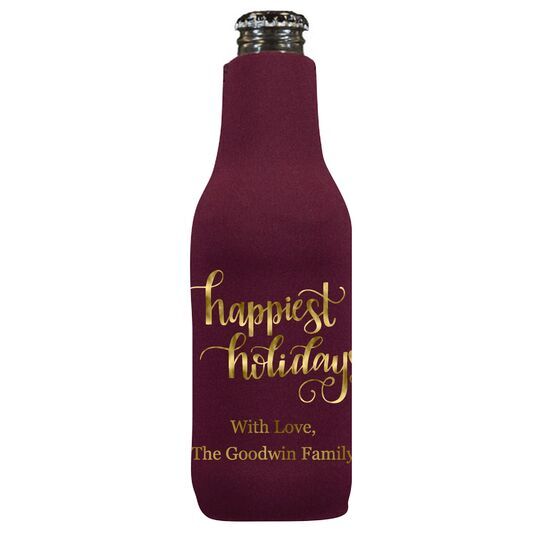Hand Lettered Happiest Holidays Bottle Huggers